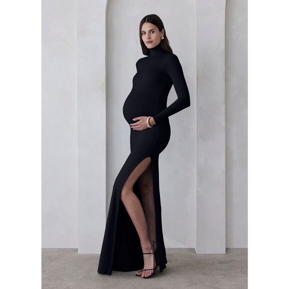 Bumpsuit The Monica Maternity Dress Black Size M Long Sleeve Maxi Slit Stretchy - Picture 1 of 12